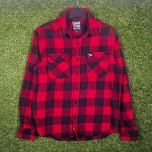 Liquid Death Murder Your Thirst Red Black Buffalo Plaid Flannel Shirt Medium